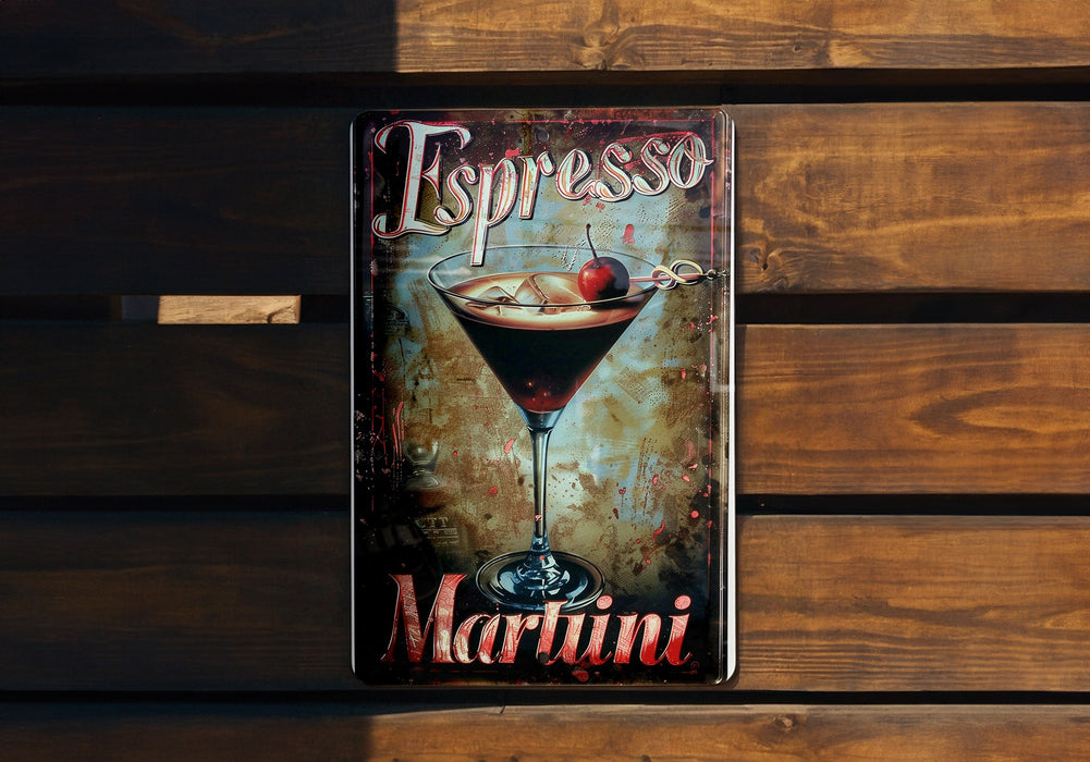 a metal sign with a martini on it