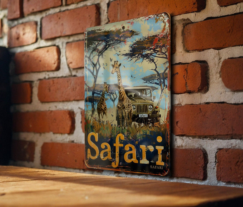 a sign on a brick wall that says safari