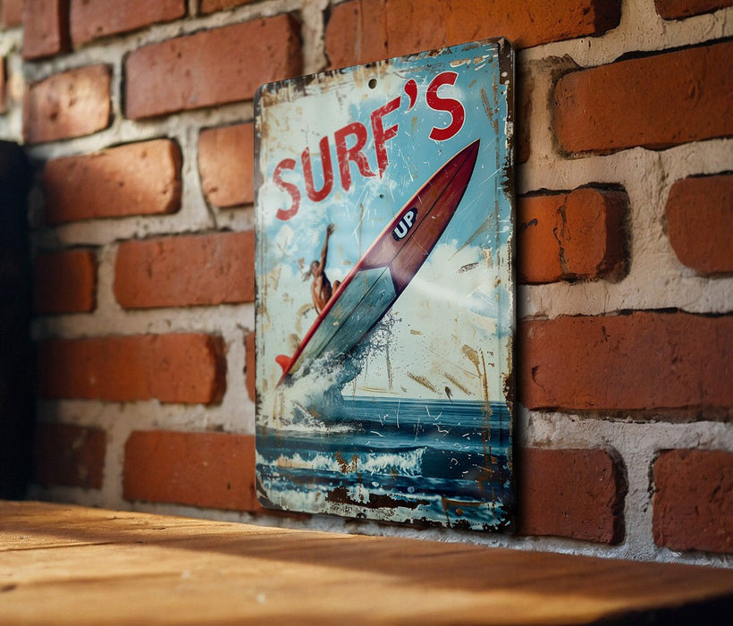 a picture of a surf board on a brick wall