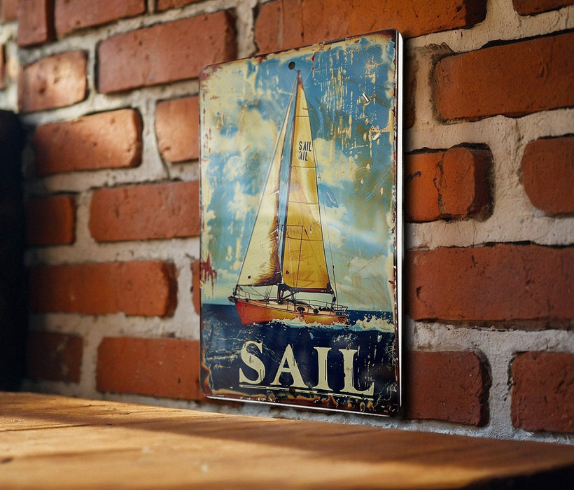 a picture of a sail boat on a brick wall