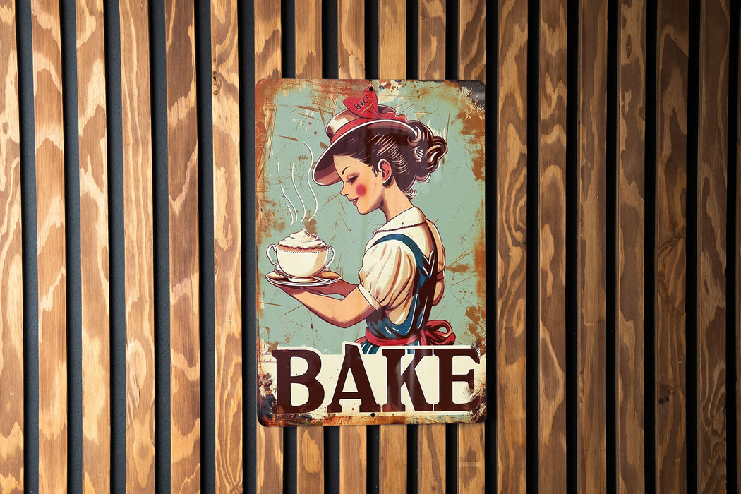 a painting of a woman holding a plate of cake