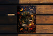 a wooden bench with a painting on it