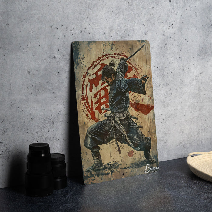 a painting of a man with a sword on a wall