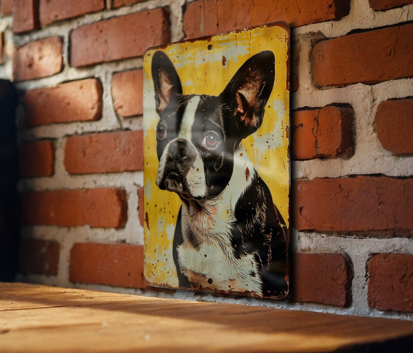 a picture of a dog on a brick wall