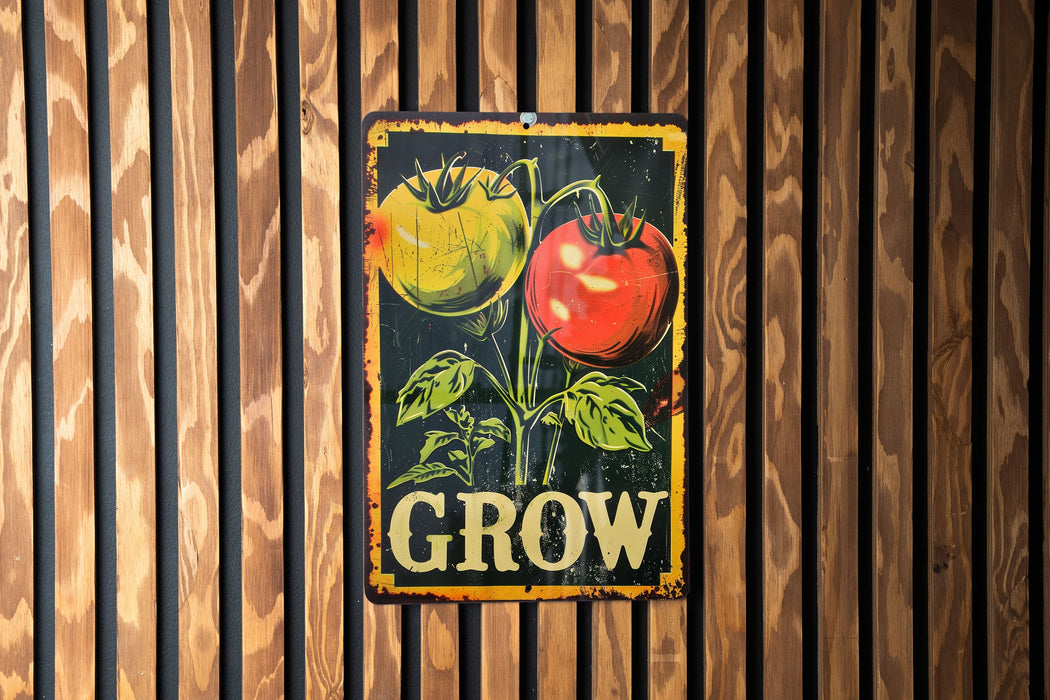 a sign on a wooden wall that says grow