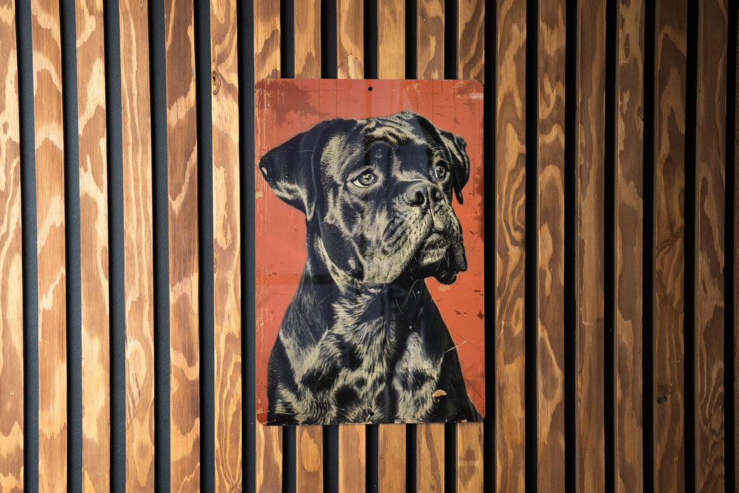 a picture of a dog on a wooden wall