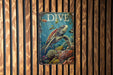 a picture of a turtle on a wooden wall