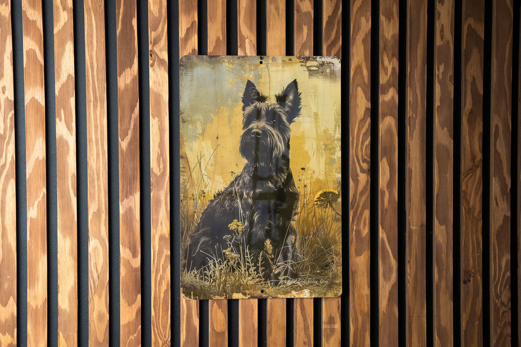 a painting of a dog on a wooden wall