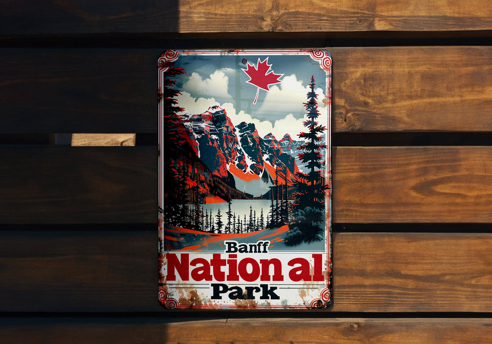 a national park sign hanging on a wooden wall