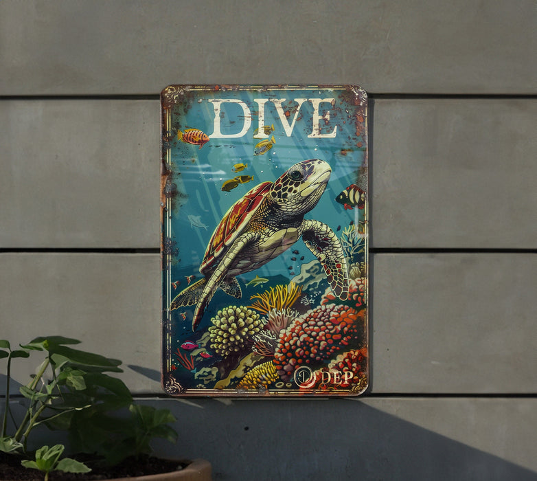 a picture of a sea turtle on a wall