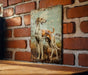 a painting of a dog on a brick wall