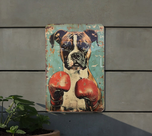 a painting of a boxer dog with boxing gloves