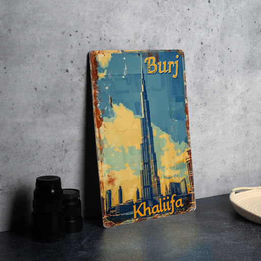 a picture of a burj sign on a table
