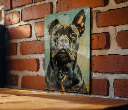 a painting of a dog on a brick wall