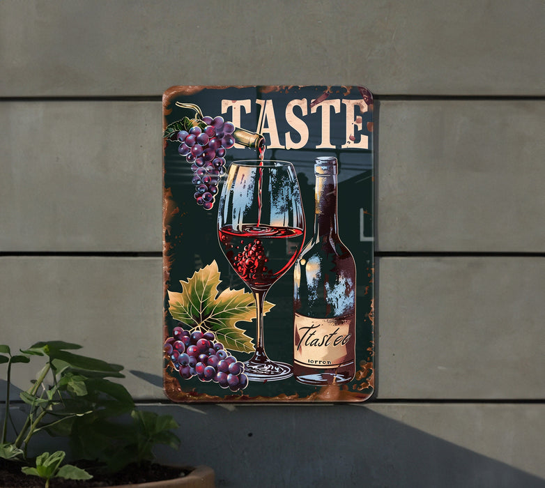 a sign with a bottle of wine and a glass of wine