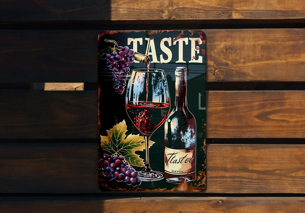 a sign with a bottle of wine and a glass of wine