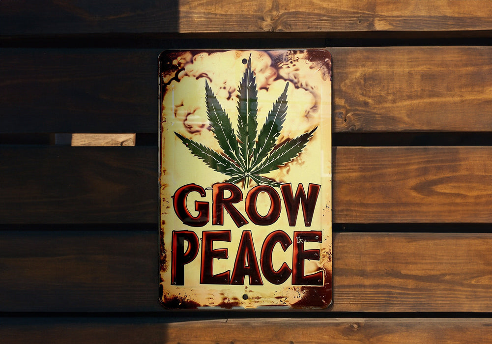a sign that says grow peace on it