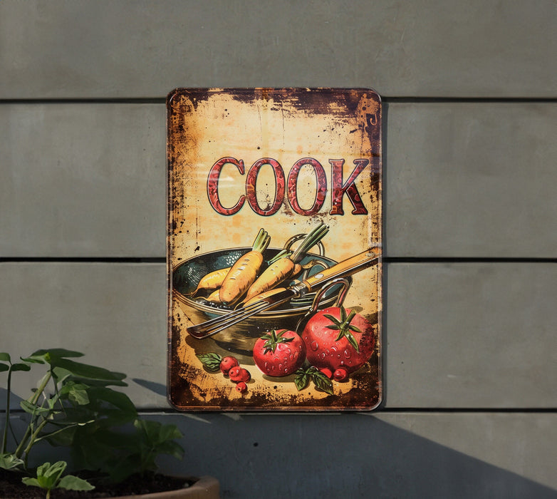 a sign on the side of a building that says cook