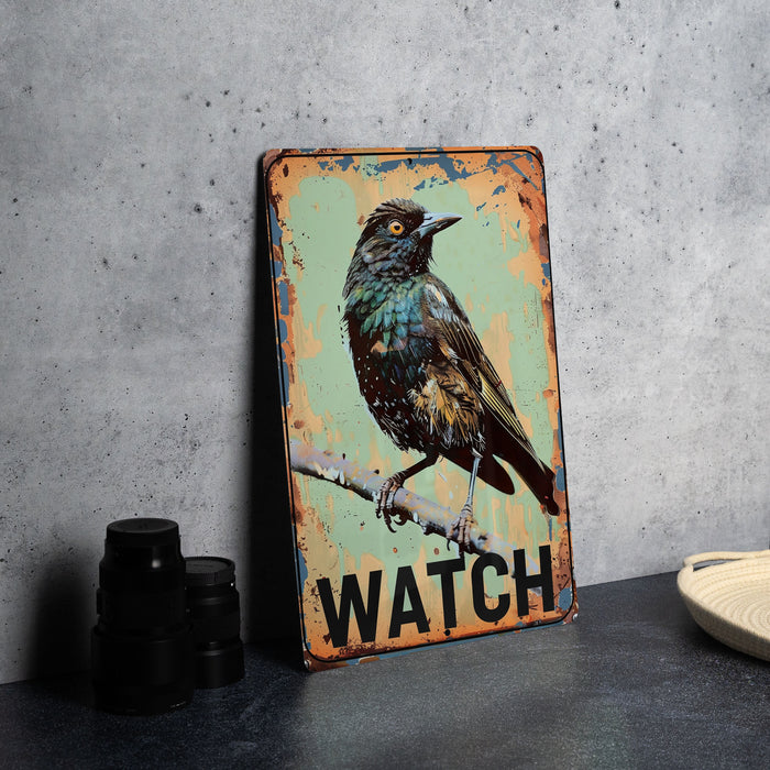 a picture of a bird sitting on top of a sign