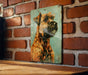 a painting of a dog on a brick wall