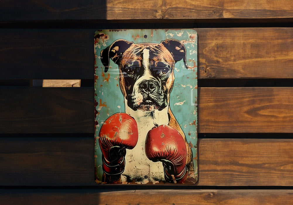 a picture of a boxer dog with boxing gloves on