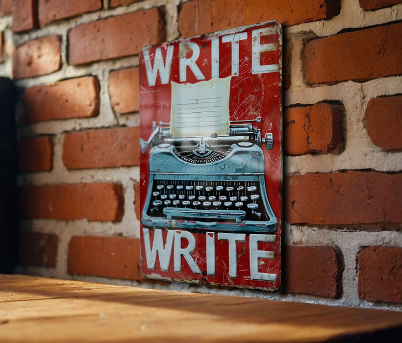 a picture of a typewriter on a brick wall