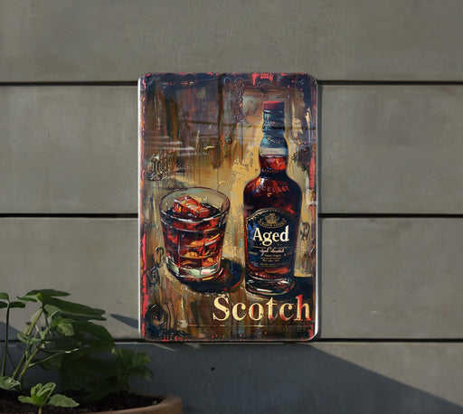 a painting of a bottle of scotch on a wall