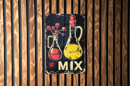 a sign on a wooden wall that says mix