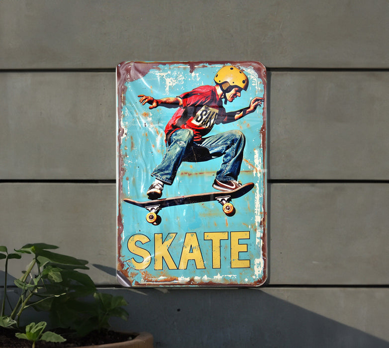 a skateboarder is riding a skateboard on a sign