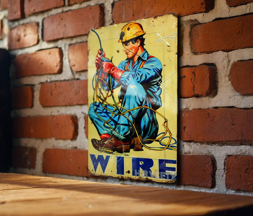 a picture of a worker on a brick wall