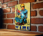 a picture of a worker on a brick wall