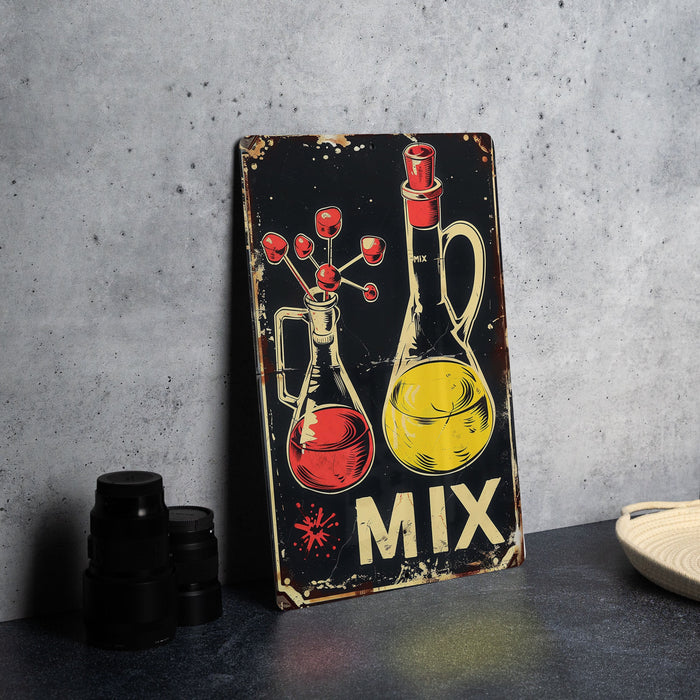 a picture of a metal sign that says mix