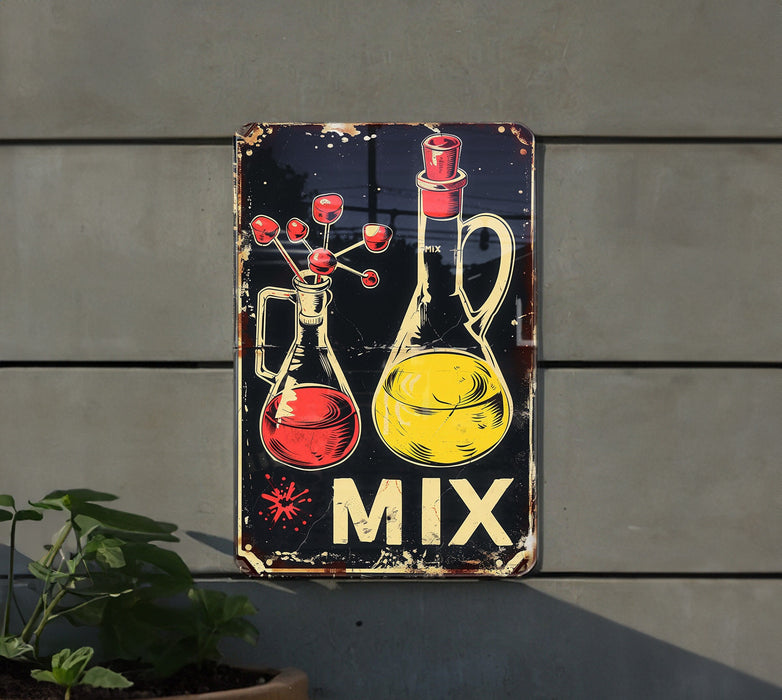 a metal sign that says mix on it