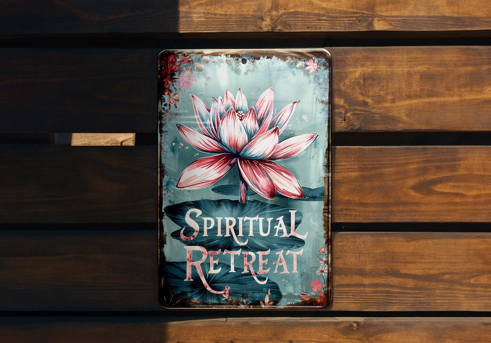 a metal sign with a flower painted on it