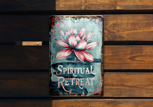 a metal sign with a flower painted on it