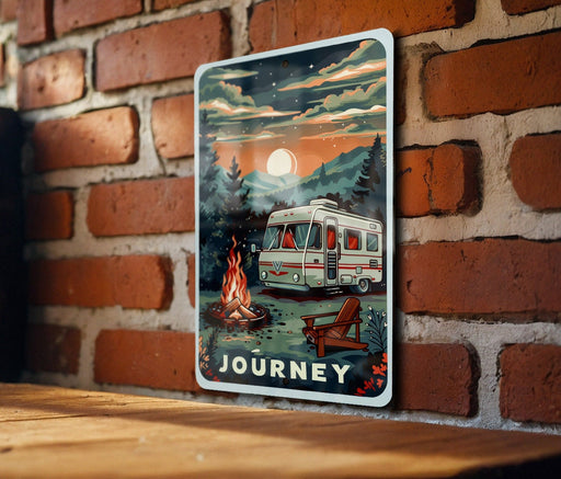 a picture of a camper on a brick wall