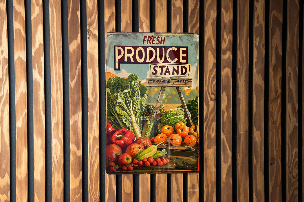 a poster of fresh produce hanging on a wall