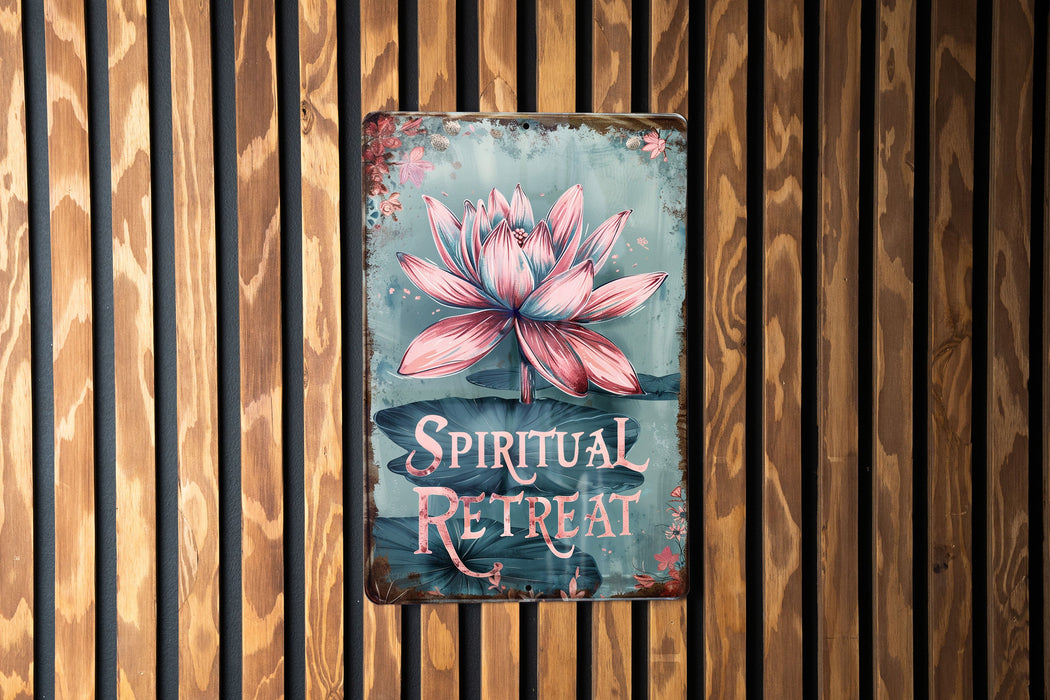 a metal sign with a pink flower on it