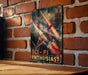 a picture of a sci - fi movie poster on a brick wall