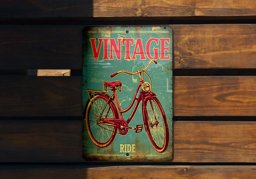a vintage bicycle sign on a wooden wall