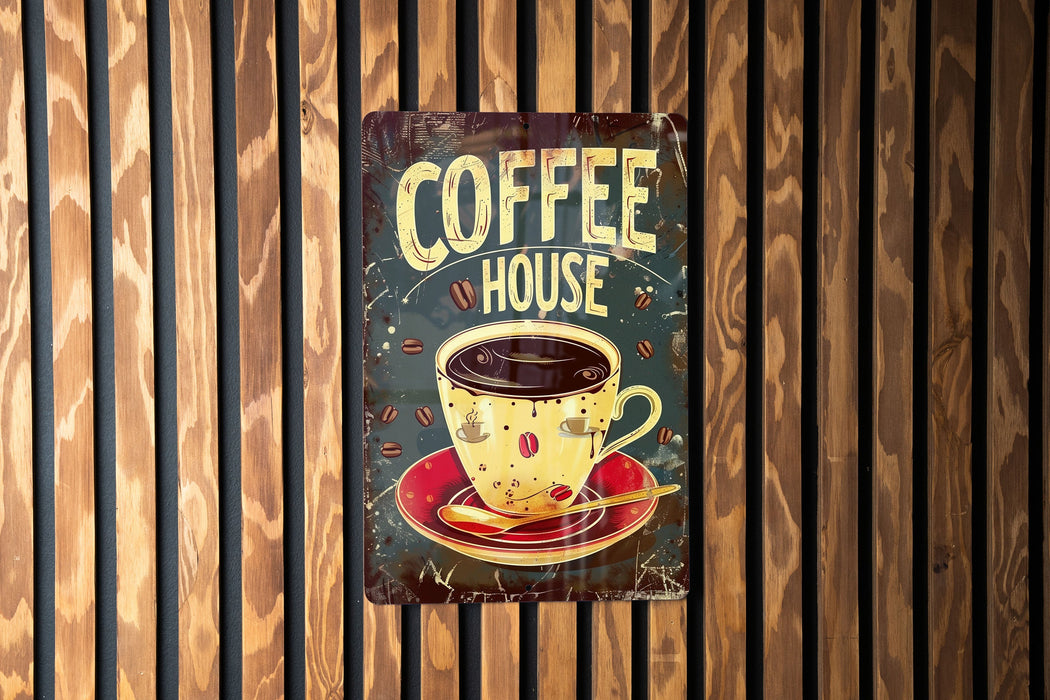 a sign on a wooden wall that says coffee house