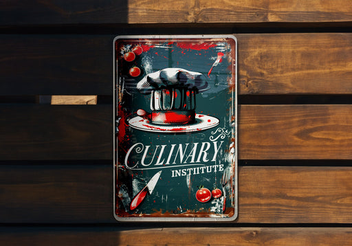 a sign on a wooden wall that says culinary institute