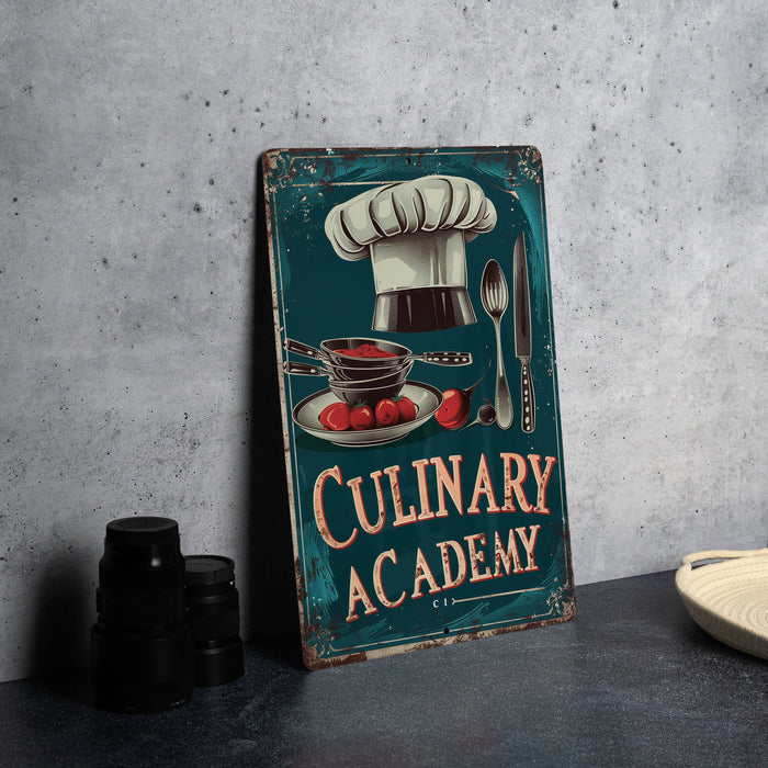 a sign that says culinary academy on it