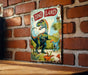 a picture of a dinosaur on a brick wall