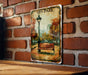 a picture of a park bench in front of a brick wall