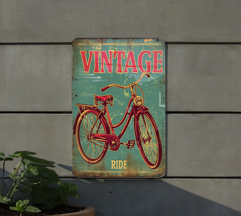 a vintage sign of a bicycle on a wall