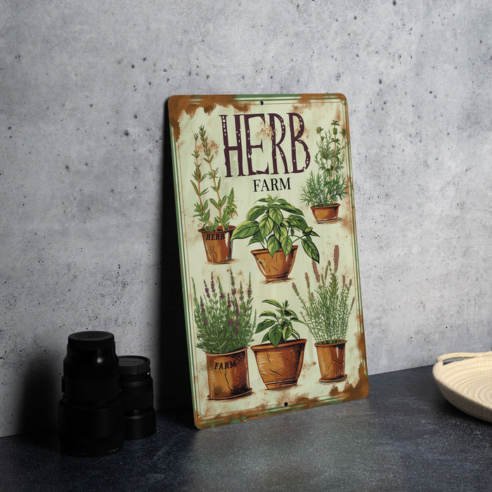 a picture of a herb farm sign on a table