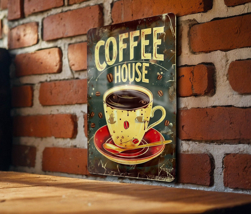 a sign on a brick wall that says coffee house
