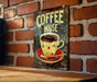 a sign on a brick wall that says coffee house