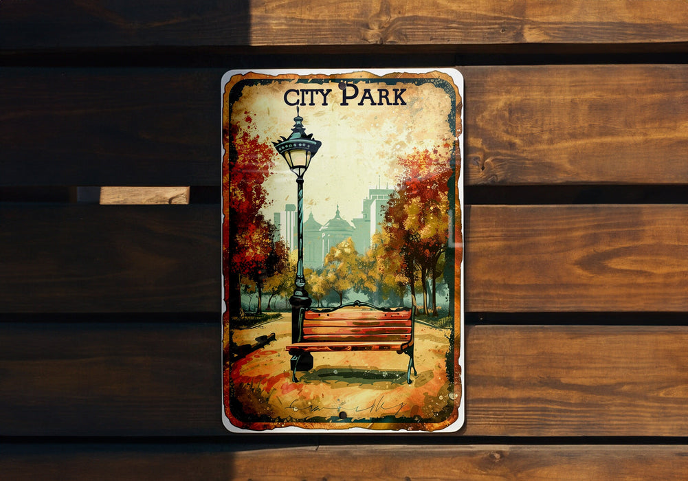 a park bench sitting next to a wooden wall